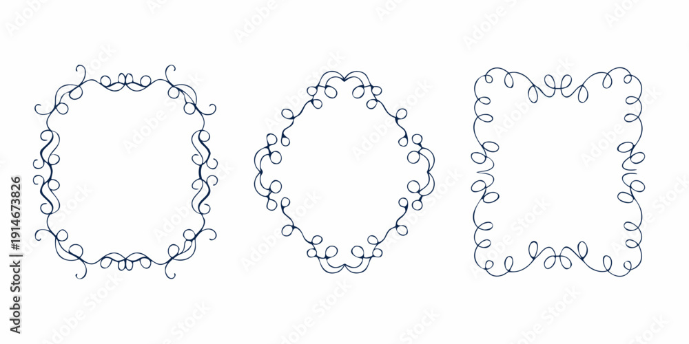 Obraz premium Delicate blue floral frame designs arranged in a horizontal row