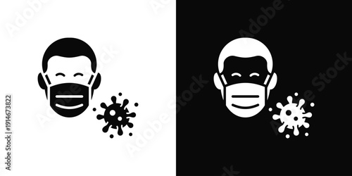 Medical Mask Icon White And Black Background Style