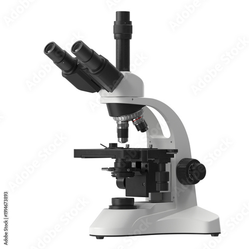 Foto White trinocular microscope with camera port for advanced scientific research