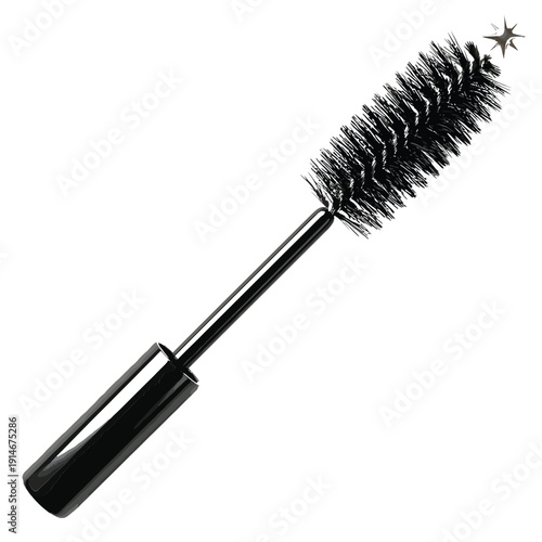 A single black mascara wand isolated against a plain white background