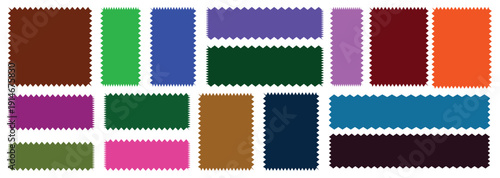 wavy rectangular frames scallop set color. Postage stamp borders.Set of color wavy edge frames. Rectangle shape frame with zigzag edge.Geometric zig zag wavy edge stickers, frames, shapes.Zig zag edge