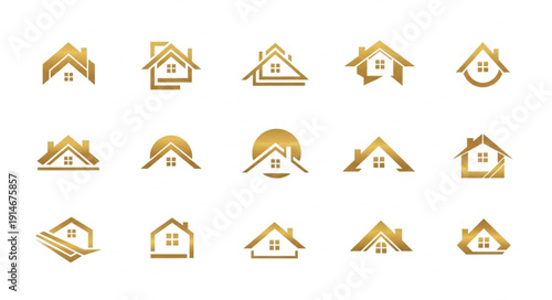 Collection of Golden House Roof Icons and Symbols.