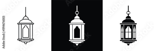 PrintThis silhouette icon illustrates a traditional hanging lantern, commonly associated with warmth, light, spirituality, and festive ambiance