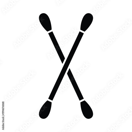 Two black cotton swabs crossed forming an x shape in silhouette