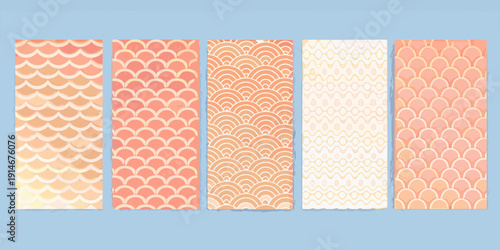 Four rectangular panels displaying seamless orange and peach scale patterns