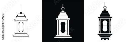 PrintThis silhouette icon illustrates a traditional hanging lantern, commonly associated with warmth, light, spirituality, and festive ambiance