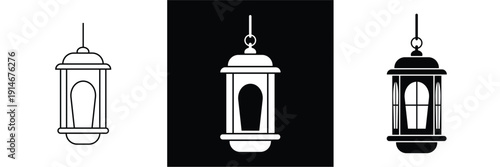 PrintThis silhouette icon illustrates a traditional hanging lantern, commonly associated with warmth, light, spirituality, and festive ambiance