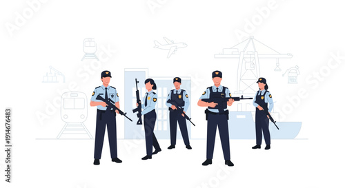 Illustration of CISF personnel in uniform standing guard with weapons, symbolizing national security and appreciation for Indian security forces on CISF Raising Day.