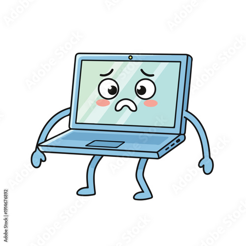 Sad Cartoon Laptop Character Illustration