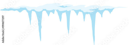 Snow covered roof with dripping icicles creates a picturesque winter scene, perfect for holiday decorations and festive designs