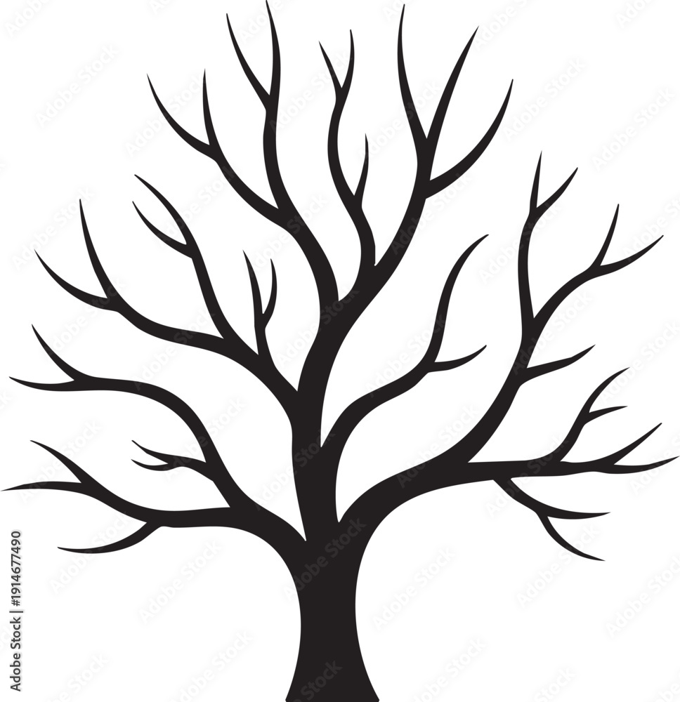 Fototapeta premium Bare tree silhouette on white background Adobe Illustrator Artwork