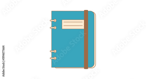 A blue notebook with a brown elastic closure.