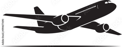 Black airplane with two engines flying in the sky silhouette