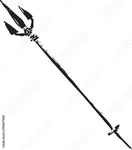 トライデント・槍の手書きのゲーム墨絵風の武器アイコンイラスト素材
