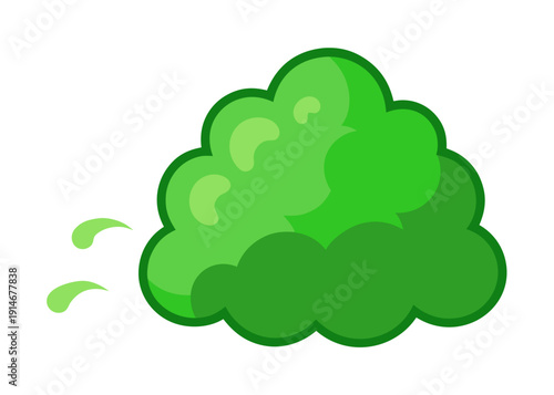 A simple cartoon illustration of a green cloud with floating green droplets, symbolizing bad odor or harmful gas.