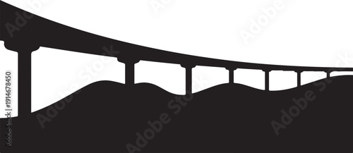 Black and white bridge silhouette over hilly terrain