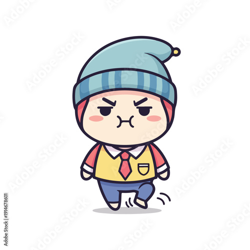 Angry Little Boy in Beanie Cartoon Illustration