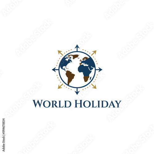 World Holiday Globe and Compass Navigation Travel Logo