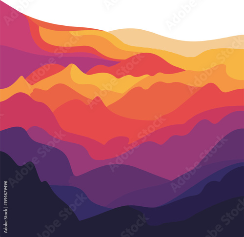 Colorful Sunset Vector – Mountain Landscape Illustration