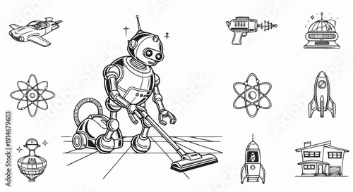 Astronaut in Space Suit Cleaning Floor.