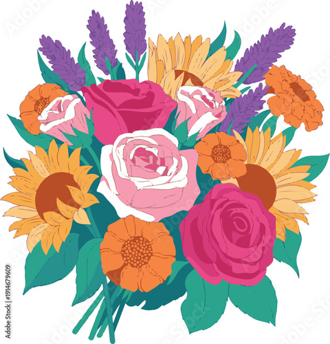 Colorful Floral Wreath Vector – Botanical Circle Illustration”