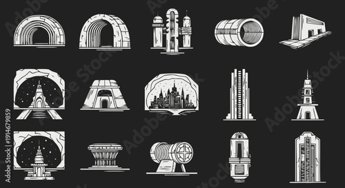 Collection of Architectural Building Illustrations and Designs.