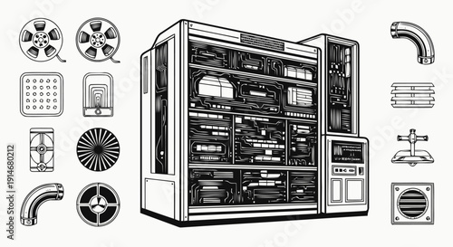 Detailed Illustration of Air Conditioning Unit Components.