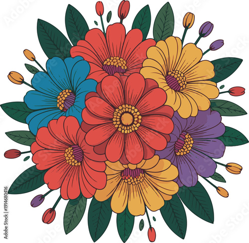 Colorful Floral Wreath Vector – Botanical Circle Illustration”