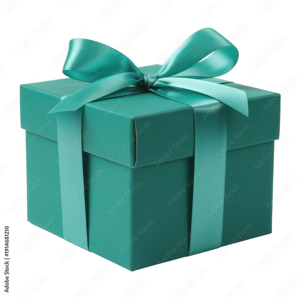 Obraz premium Green gift box with satin ribbon bow isolated on a transparent background