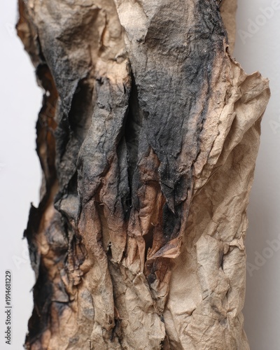 Burnt Crumpled Paper Sculpture Detail