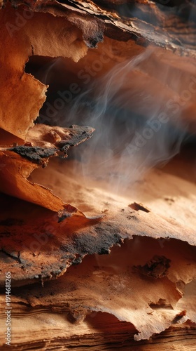 Close Up Burnt Wood With Smoke