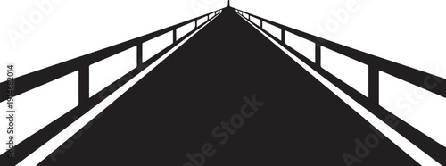 Black and white perspective view of a bridge with railings
