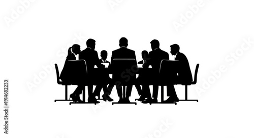 Corporate Business Team Silhouette Meeting at Conference Table. Group Discussion, Strategy, and Decision Making Icon Vector