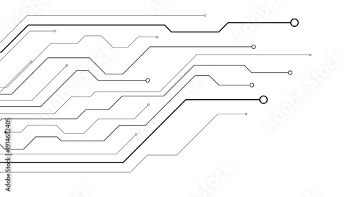 Vector abstract technology frame made of circuit board wires and digital elements. white futuristic background with microchip components.