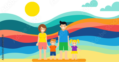 Happy family enjoying a day at the beach together.
