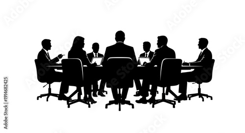 Corporate Business Meeting Silhouette. Executive Team Discussion Vector Illustration.