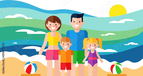 Happy family enjoying a day at the beach together.