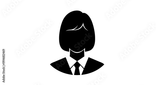 Corporate Professional Avatar Icon. Businesswoman Silhouette in Suit and Tie. Vector User Profile Symbol for UI/UX Design.