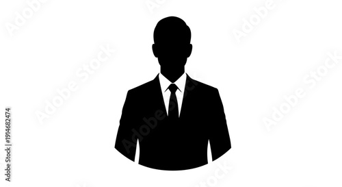 Businessman Avatar Icon Silhouette in Suit and Tie. Professional User Profile Placeholder Image for Corporate and Executive Design.