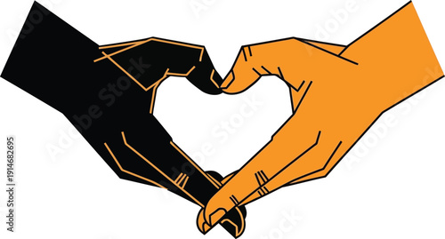 Diversity and Unity Concept Illustration with Two Multiracial Hands Forming a Heart Shape, Symbol of Love, Partnership, Inclusion, and Racial Equality in Flat Vector Style
