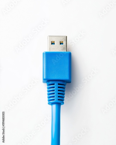 Wallpaper Mural Close-up view of a blue USB cable unplugged and laid flat on a white surface during daytime at a workspace Torontodigital.ca