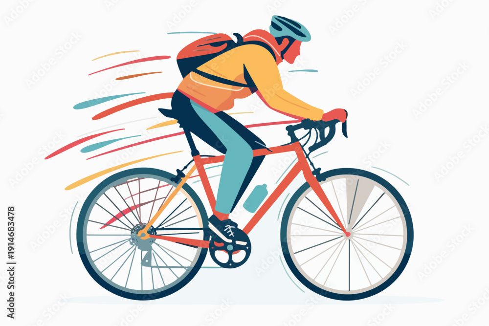 Fototapeta premium flat vector illustration of cyclist riding bicycle no.3