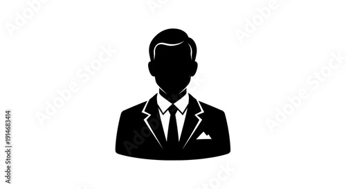 Businessman User Profile Avatar Icon. Black Silhouette in Suit and Tie. Corporate Man Placeholder Symbol.