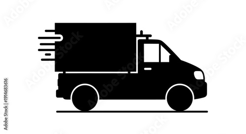 Express Shipping Van Icon. Speeding Delivery Truck Black Silhouette. Fast Logistics and Urgent Transportation Symbol.