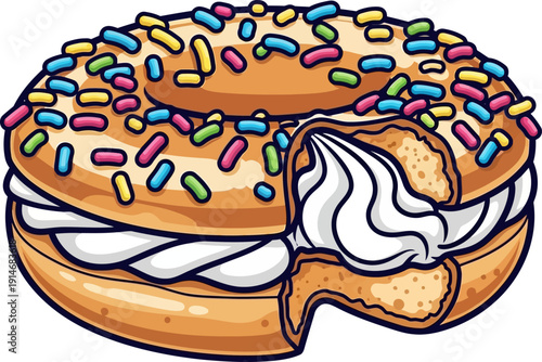 Colorful Donut with Sprinkles and Creamy Filling.