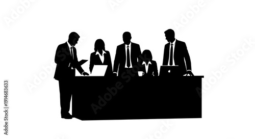 Business Team Meeting Silhouette Vector Illustration. Corporate Professionals Group Discussion and Collaboration.