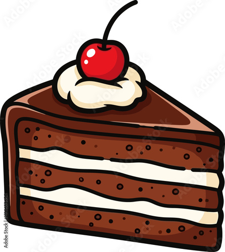 A delicious slice of chocolate cake with cherry on top.