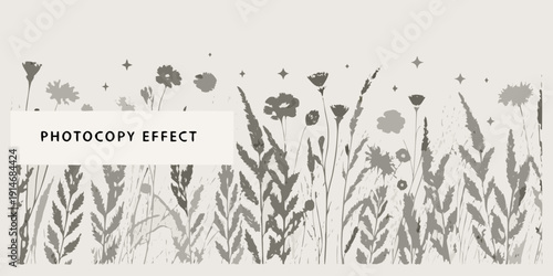 Floral arrangement with a photocopy effect and scattered sparkling elements