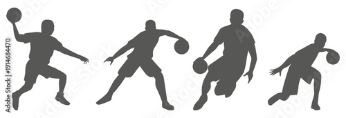 Basketball player silhouettes set in action poses
