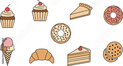 Assorted Sweet Treats and Pastries Illustration.